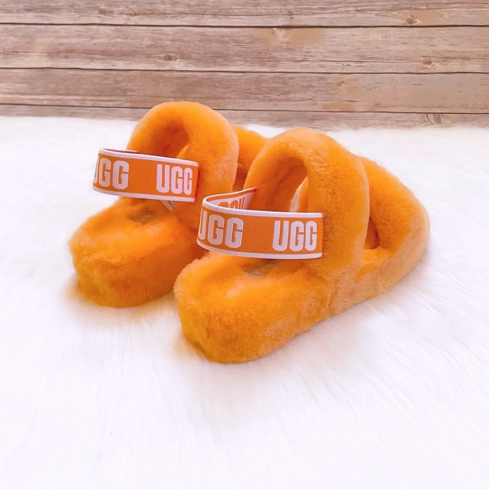 UGG Oh Yeah Sheepskin Slide Sandal Slippers In California Poppy - Picture 2 of 7
